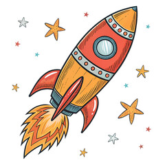 HandDrawn Rocket Ship Illustration Space Exploration and Adventure isolated on transparent background