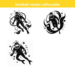 Diver,Underwater Diving,Black silhouette of a scuba diver wearing a wetsuit swimming underwater vector art,