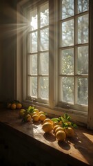  Bright Sunlight Illuminating Fresh Lemons on Rustic Wooden Kitchen Countertop