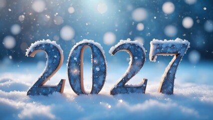 Celebratory New Year 2027 Displayed in Snowy Surroundings, Capturing the Essence of Winter Festivities and Anticipation for New Beginnings