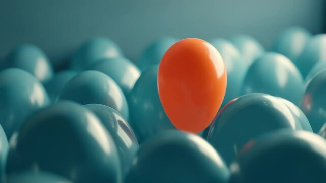 Embrace Individuality: Standout Orange Sphere Amidst a Sea of Serene Blue Bulbs Array
