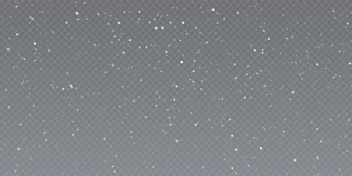 Realistic snow fallen on transparent background. Abstract dust particles, white confetti png bg. Festive wallpaper element for christmas poster, flyer, new year card, realistic vector snow powder.