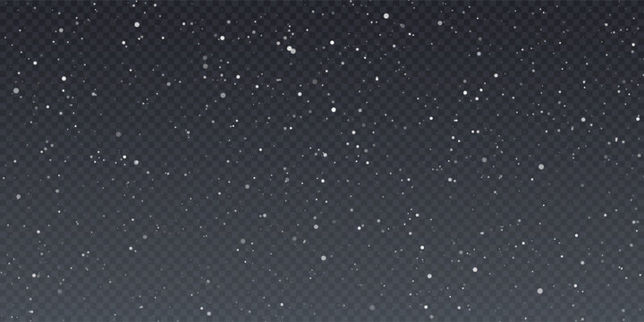 Realistic snow fallen on transparent background. Abstract dust particles, white confetti png bg. Festive wallpaper element for christmas poster, flyer, new year card, realistic vector snow powder.