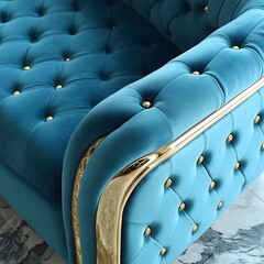 Obraz premium Luxury Teal Velvet Sofa with Gold Accents Button Tufted Detail