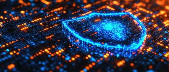 Digital shield graphic on a circuit board.