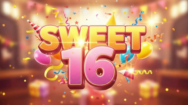 Sweet 16 in Party Style with Colorful Decoration Celebration Theme Wall Background