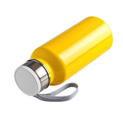 A vibrant yellow reusable water bottle showcasing sustainable hydration on black background