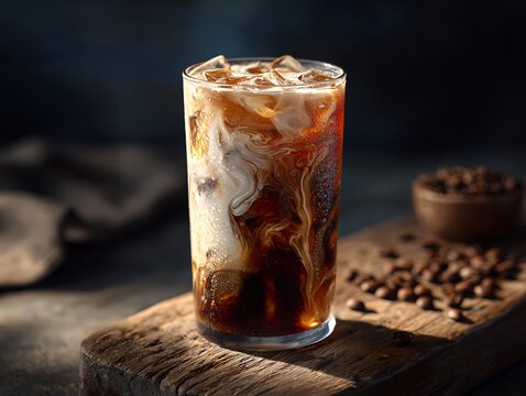 glass cup of cold Iced latte coffee brew americano with straw in plastic cup on to go or takeaway cup isolated on white background