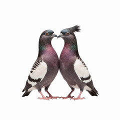 Obraz premium Pigeon Pair: Two pigeons with colourful plumage face each other in a display of avian connection, a testament to the beauty of nature.