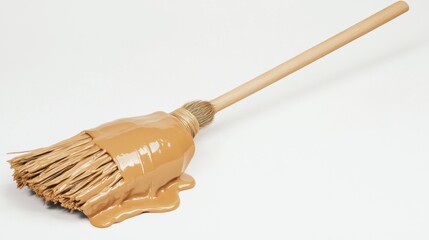Melted caramel-colored broom on white background