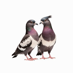 Fototapeta premium Elegant Pigeons: A captivating shot of two beautiful pigeons, each displaying a unique and intricate feather pattern. Their presence represents a scene of serenity.