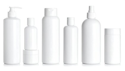 Blank white plastic bottles and jars