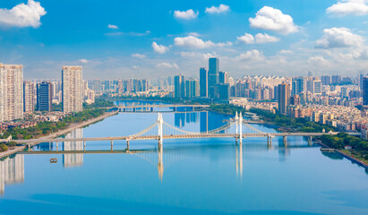 Fototapeta premium Aerial view of Baishi Bridge in Zhuhai, Guangdong, China