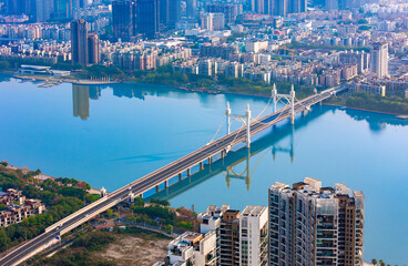 Aerial view of Baishi Bridge in Zhuhai, Guangdong, China
