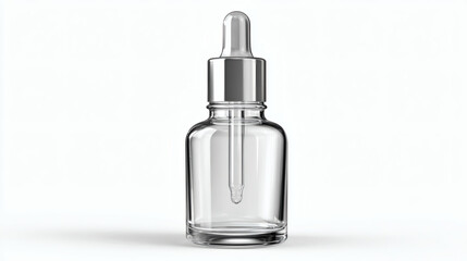 Naklejka premium Transparent dropper bottle with silver cap, ideal for cosmetic product packaging designs.