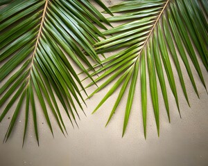 Fototapeta premium Tropical Palm Fronds on Sandy Beach Background