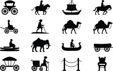 Silhouetted Transportation and Animal Icons Set black