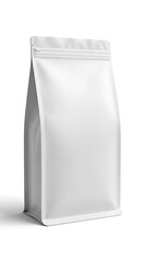 Blank White Stand-Up Pouch Bag Mockup:  Resealable Zipper, Clean Minimalist Design, Perfect for Branding and Packaging Presentations.
