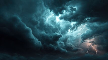 Lightening Clouds. Stormy Sky with Dramatic Lightning in Dark Cloud Burst