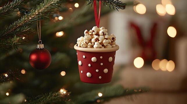 Festive Christmas Tree Decorations with Popcorn Ornament and Red Bauble