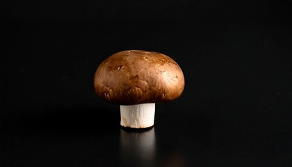 Single brown mushroom on black background