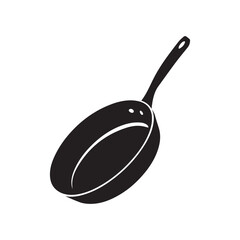 Cast iron frying pan icon silhouette isolated on white background kitchen cooking element symbol with handle facing side