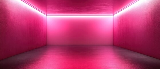 Empty pink room with neon lighting.