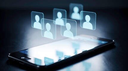 People Icons showing Connection between each other through mobile futuristic digital interface with stylus Interacting on Touchscreen Tablet.
