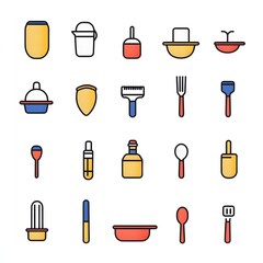 Collection of colorful kitchenware icons.