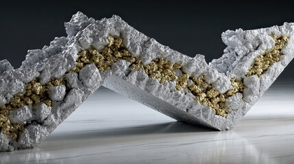 Cracked gold-filled concrete sample, studio shot