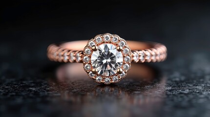 Luxury, Elegant Diamond Ring on clean black floor, 3d renders