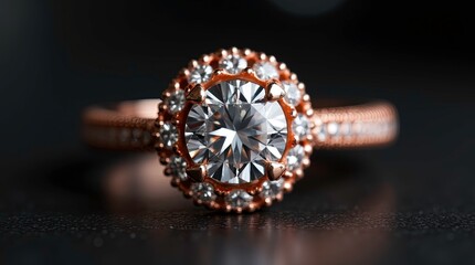Luxury, Elegant Diamond Ring on clean black floor, 3d renders