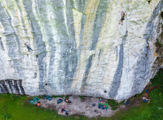 Drone view at rock climbing site of Engelberg in the Swiss alps