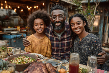 Young happy african american family celebrating Fathers day at home