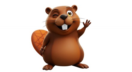 Cartoon beaver character waving hand