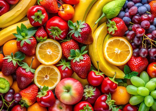 Vibrant assortment of fresh fruits including strawberries bananas oranges grapes and apples