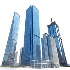 Obraz premium Sleek high-rise towers dominate the skyline, showcasing bold architectural lines and the shimmering elegance of a bustling metropolitan business hub