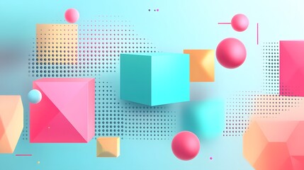 Colorful geometric shapes in a light pastel background.