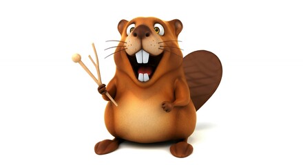 Cartoon beaver playing music animated animal illustration