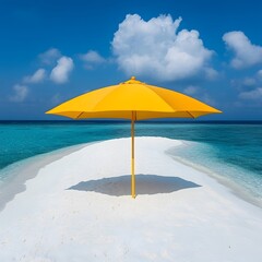 Serene Yellow Beach Umbrella on Tropical Sandbar