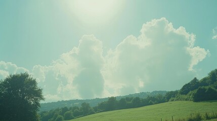 Expansive landscape with fluffy clouds on a bright day.