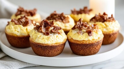 Delicious Plate of Unique Cupcakes Topped with Bacon and Creamy Frosting