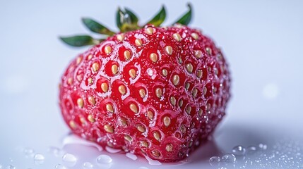 Close-up view of a single, ripe strawberry.