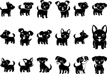 Obraz premium Adorable Kawaii Black Silhouette Puppy Icons: EPS Vector Illustration Set for Design