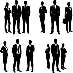 Business Team Silhouettes: Diverse Corporate Professionals in Suits, Vector EPS File