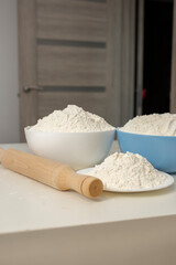 Flour in Bowls on the Table