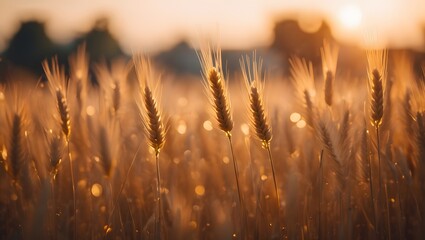 Golden wheat field at sunset agriculture farming landscape crop harvest grain sun light