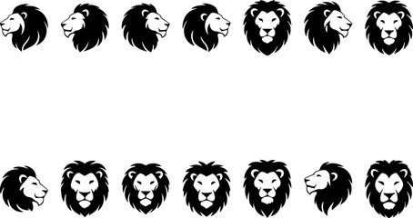 Majestic Lion Head Set: Black & White Vector Icons for Branding, Silhouette Vector EPS File