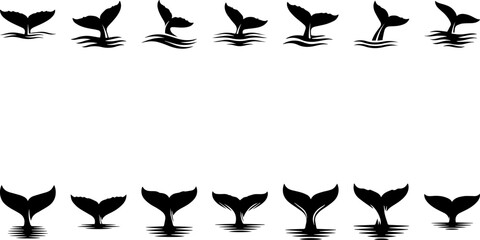 Whale Tail Silhouettes:  Ocean Wildlife Vector Icons Set for Design EPS File