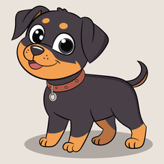 Fototapeta premium Cute little rottweiler dog cartoon vector illustration